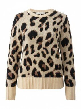 Lovers + Friends Lepoard Sweater Crewneck Chunky Trim Size S